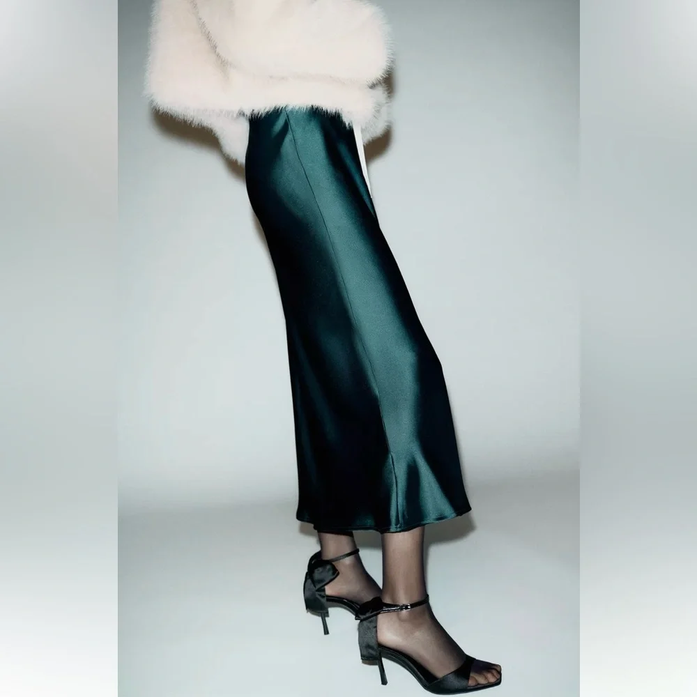 New ZARA Satin Midi Skirt